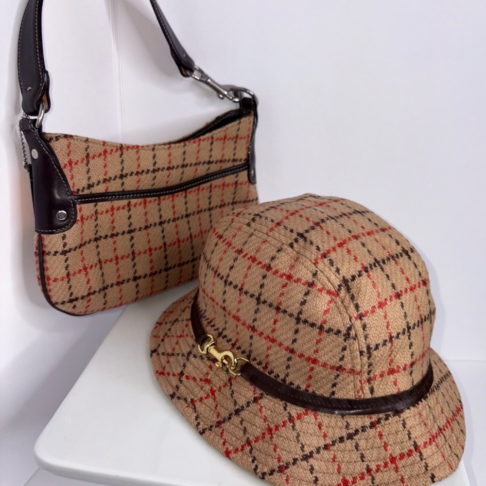 Vintage Authentic Coach Tattersall Baguette and Hat Y2K